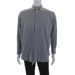 David Cenci Mens Plaid Button Down Collar Dress Shirt Blue Green Size 41 16
